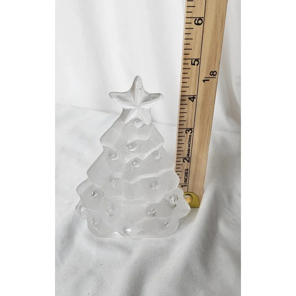 Glass Christmas Tree Votive Candle Holder 5.5in Clear Frosted Star Top